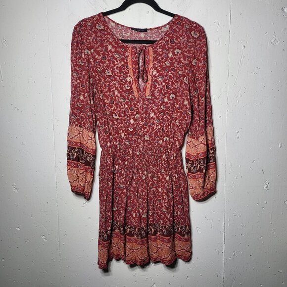 American Eagle Outfitters Dresses & Skirts - American Eagle Womens Floral Paisley Long Sleeve Mini Dress Size Small Boho Date